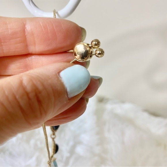 Gold pave and imitation pearl pear shaped halo slider bracelet - Picture 8 of 9